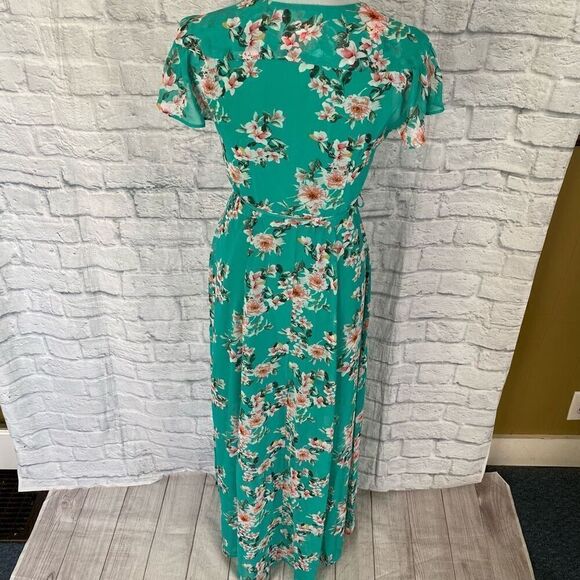 Eva Mendez women wrap maxi dress with side tie and floral print green - Picture 8 of 11